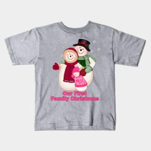 Snowman Snow Family First Christmas - Pink Kids T-Shirt